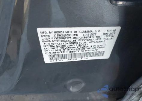 2011 Honda Pilot Ex-L z USA, uszkodzony, nr VIN 5FNYF4H51BB055165